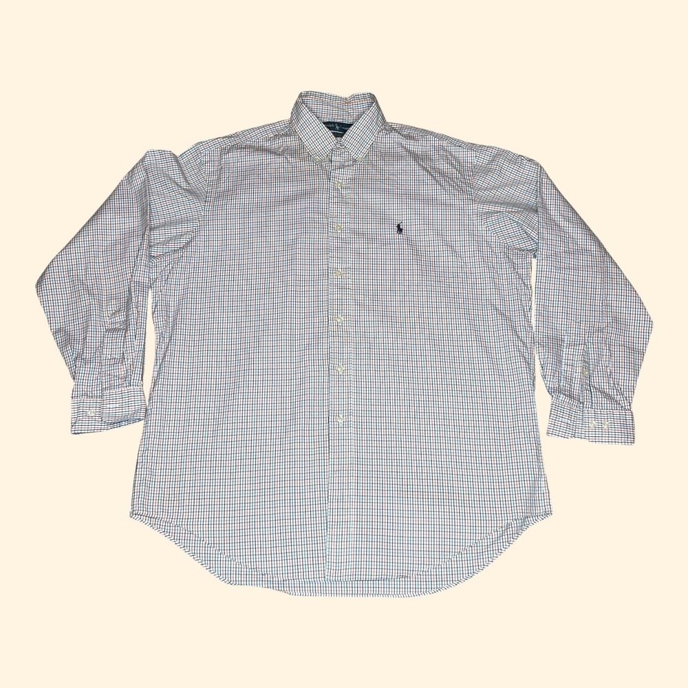 Ralph‎ Lauren Yarmouth Pinpoint Oxford Shirt Mens 16.5 34/35 Blue Orange Check